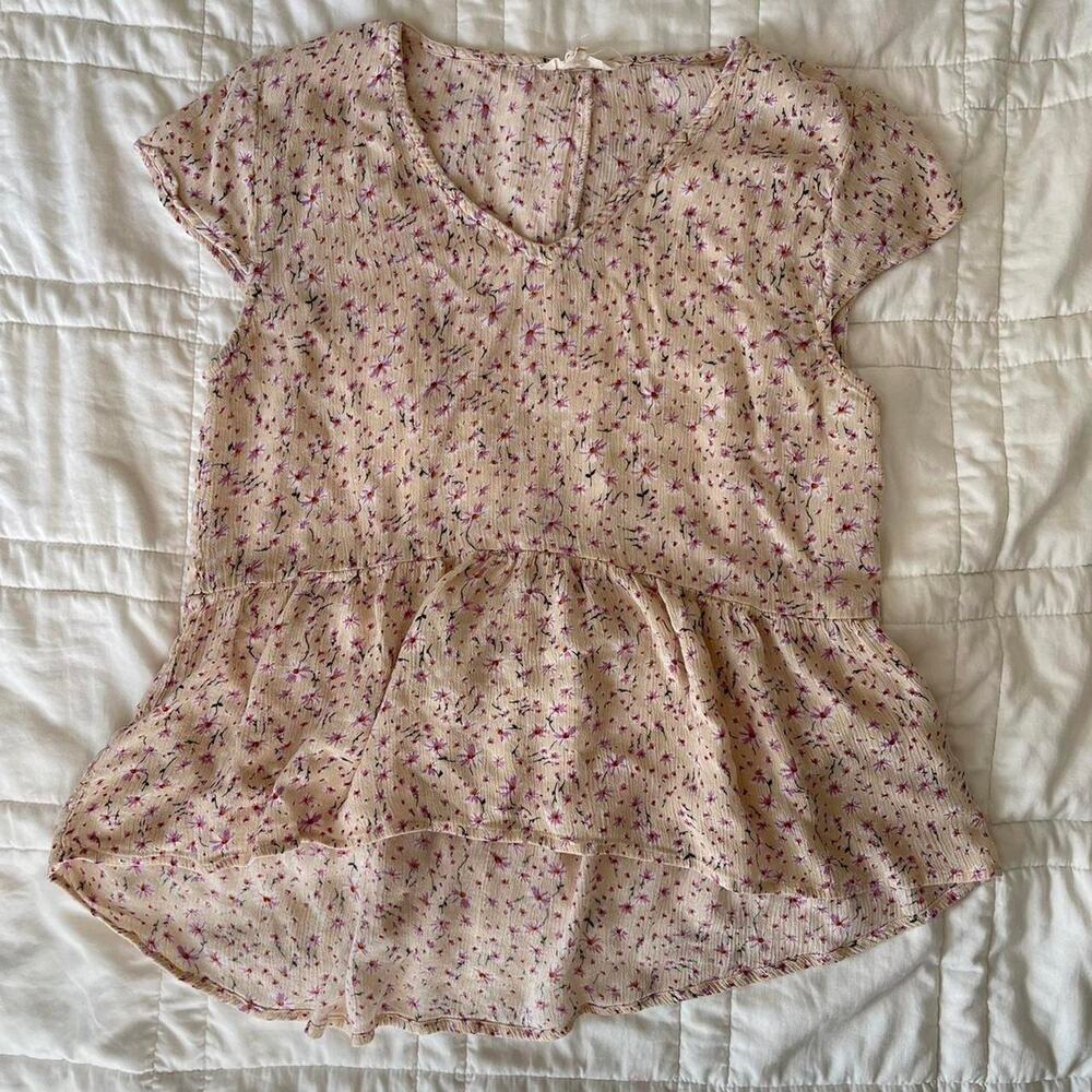 Sim & Sam Floral cottagecore flowy‎ babydoll top gauze sz S rayon prairie pastel